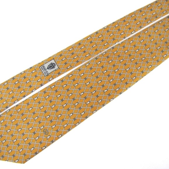 GUCCI Tie 3.2" GG Equestrian Mustard Yellow - Picture 4 of 7